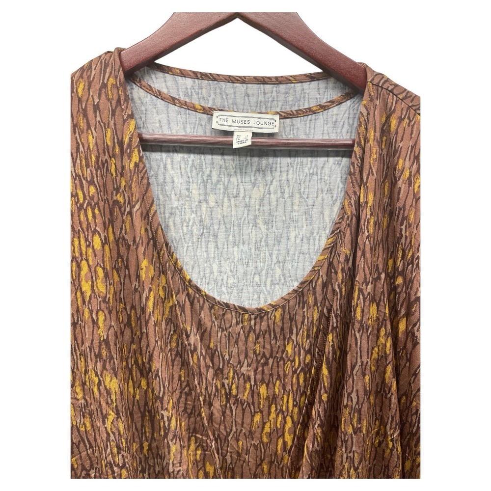The Muses Lounge Women's Large Brown Gold Top Blouse - Picture 2 of 5
